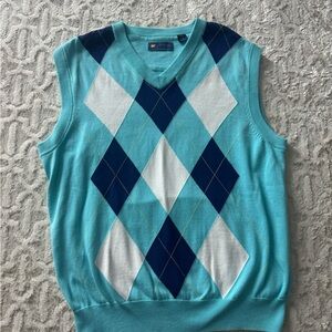 JACK NICKLAUS Men's Cotton Light Blue w/ Navy & White Argyle Sweater Vest  (L)